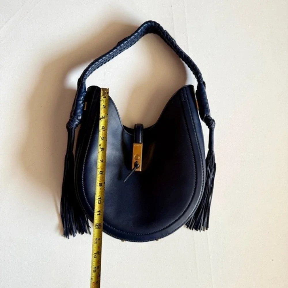 Altuzarra‎ Leather Bull Rope Ghianda Knot Tassel Navy Leather Hobo Bag, Navy